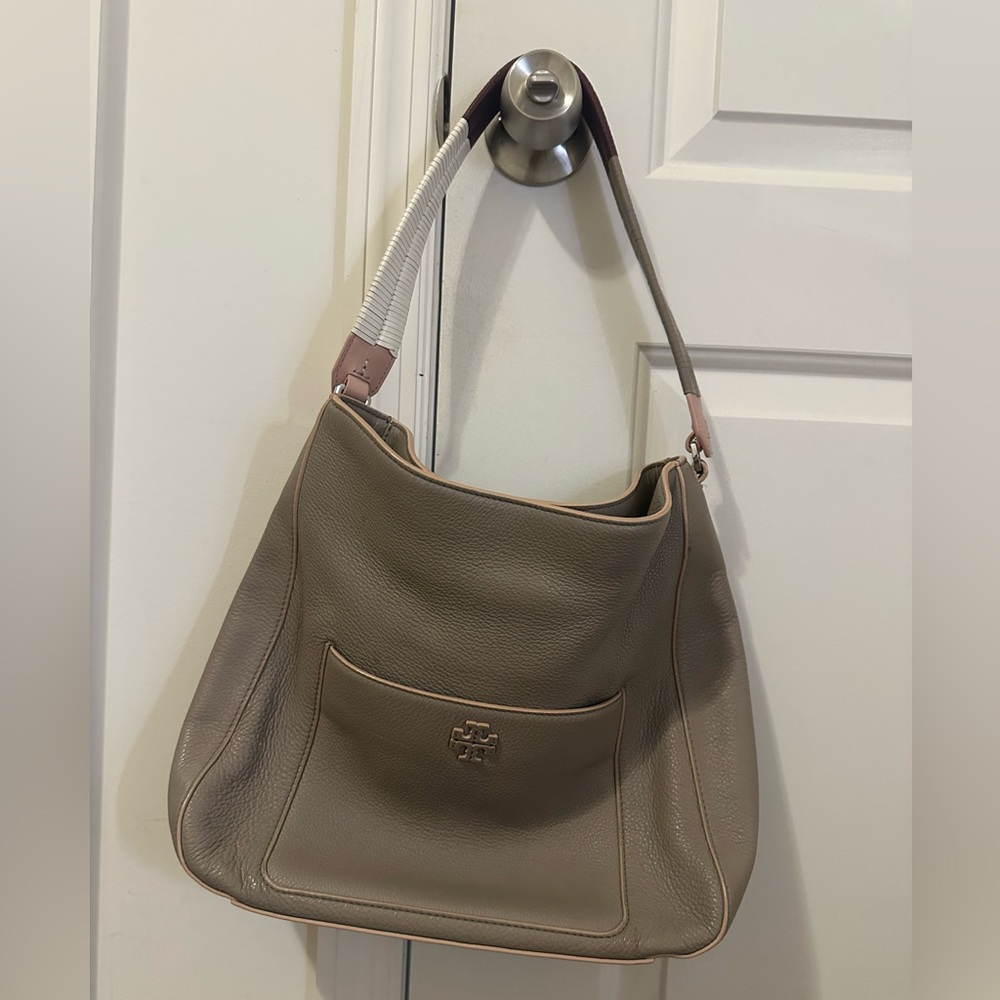 Tory Burch Gray Leather Hobo Bag